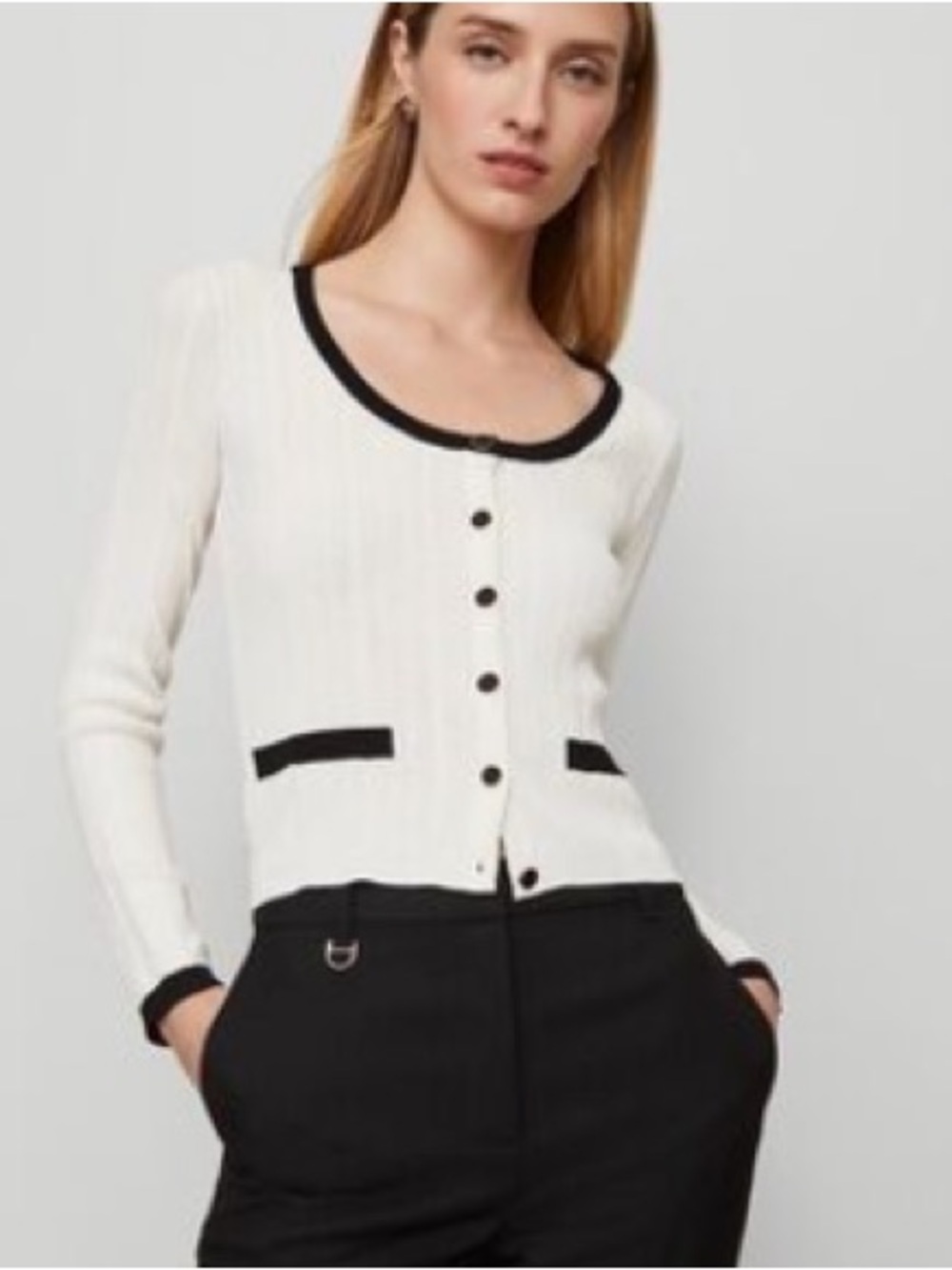 Ann Taylor Cream Knit Cardigan with Black Trim NWT Medium.